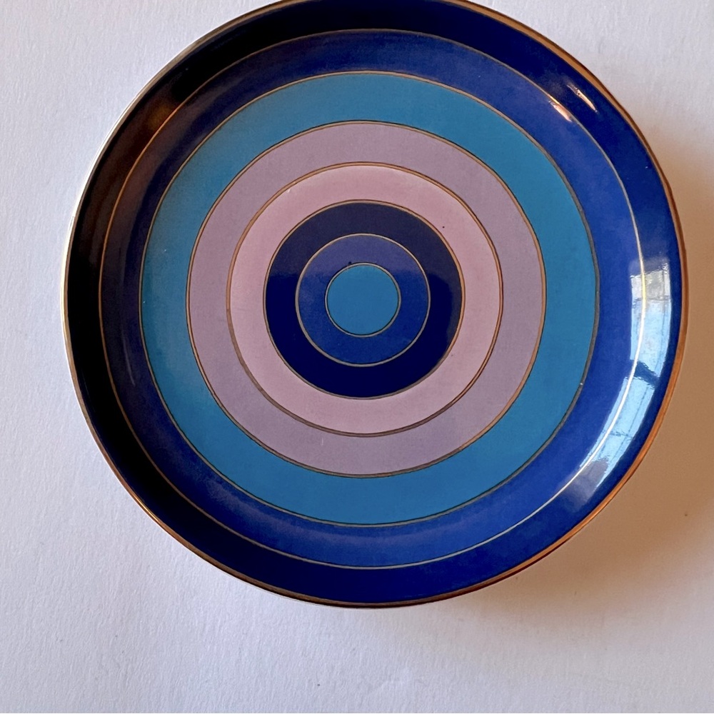 NORDSTROM CERAMIC GILDED EDGE VANITY TRAY BLUE MULTI BULLSEYE NWT